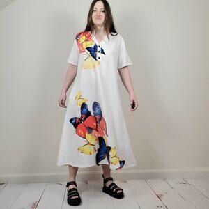Butterfly Midi Shift Dress White Multi Large